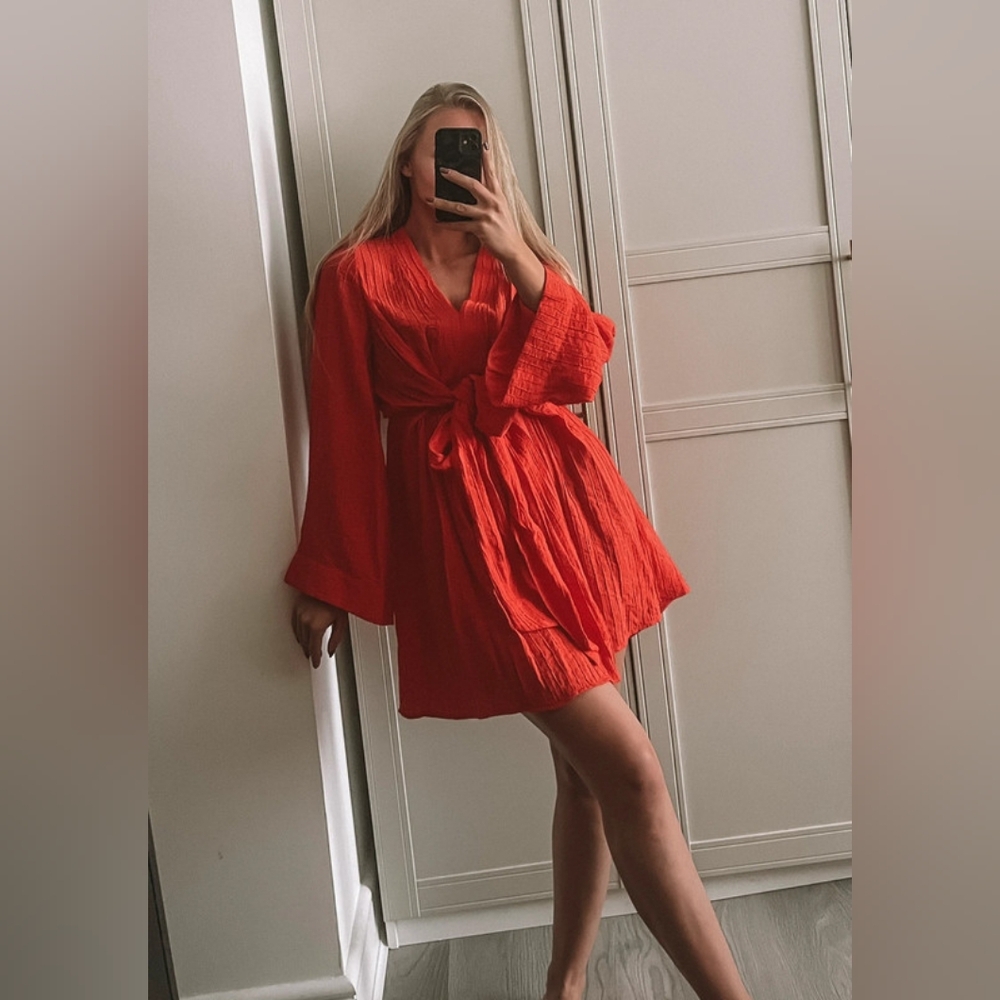 River Island Red textured wide sleeve mini dress